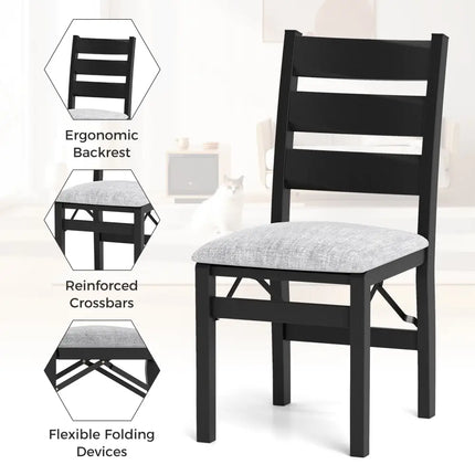 Modern Upholstered Folding Chairs Set of 2 with Comfy Backrest-Black - Black - Dining Chairs