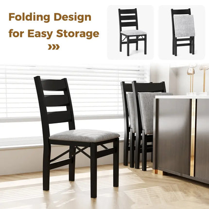 Modern Upholstered Folding Chairs Set of 2 with Comfy Backrest-Black - Black - Dining Chairs