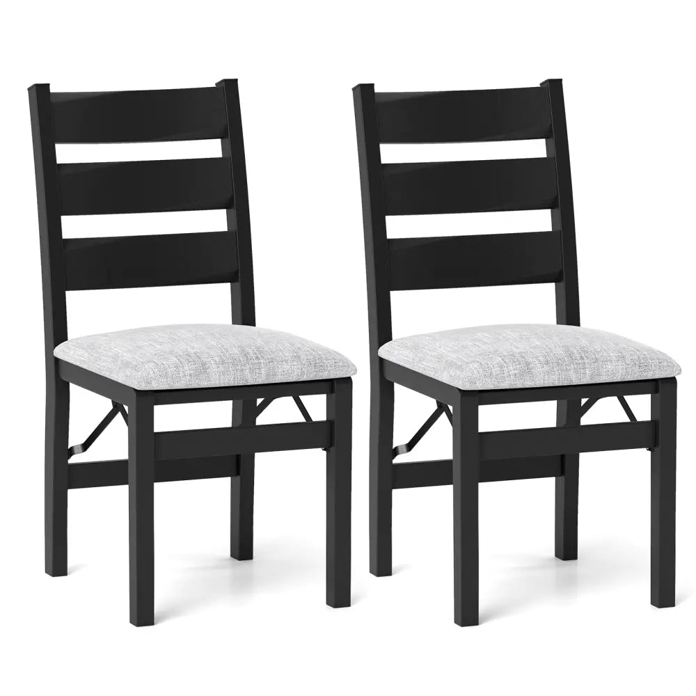 Modern Upholstered Folding Chairs Set of 2 with Comfy Backrest-Black - Black - Dining Chairs