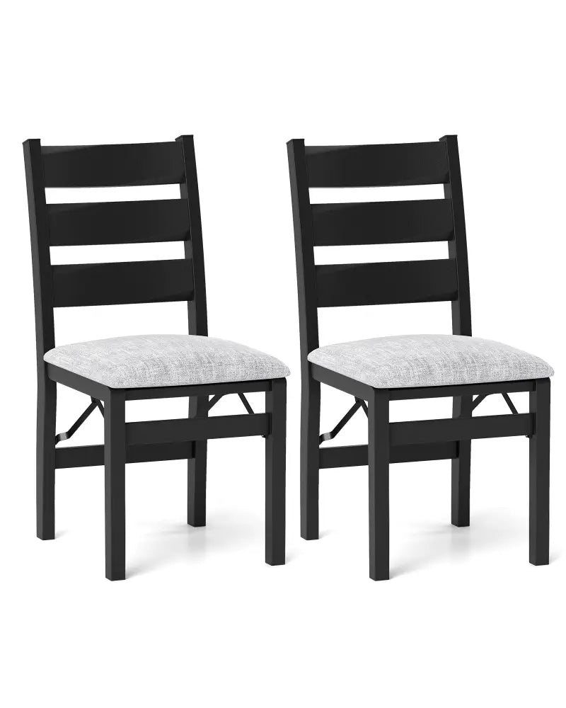 Modern Upholstered Folding Chairs Set of 2 with Comfy Backrest-Black - Black - Dining Chairs