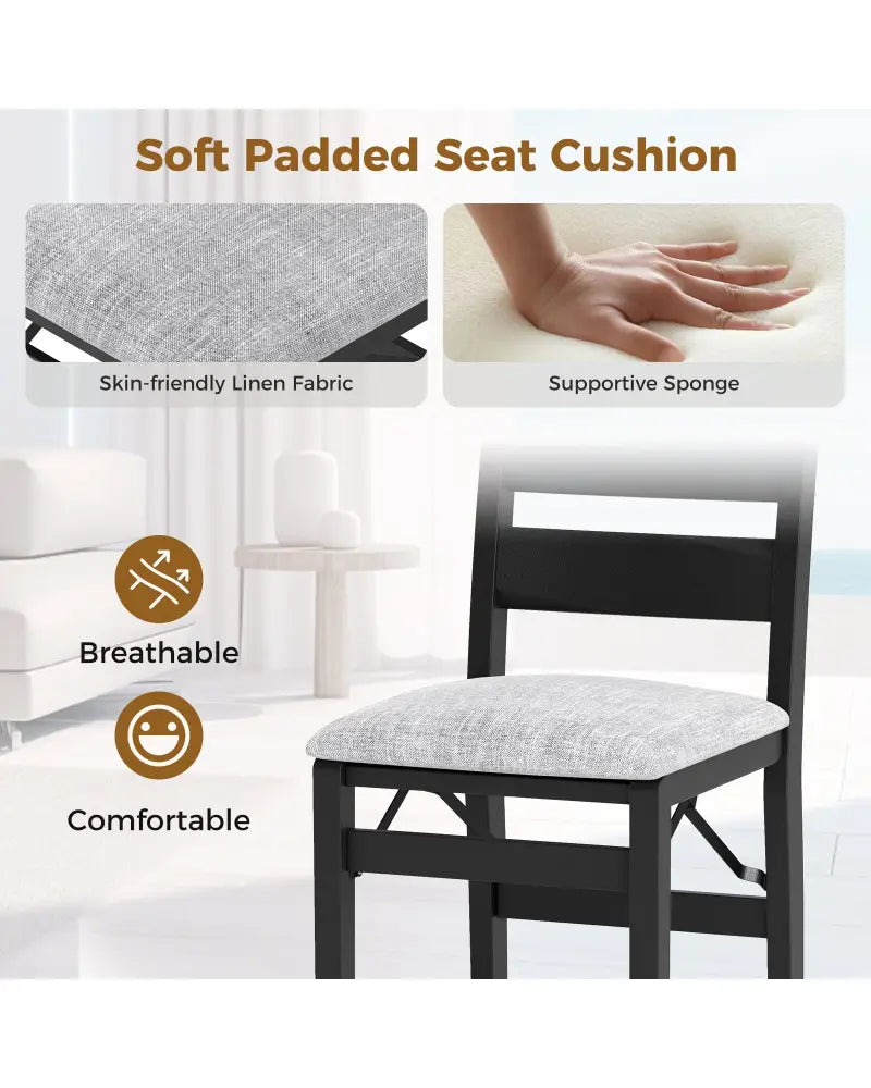 Modern Upholstered Folding Chairs Set of 2 with Comfy Backrest-Black - Black - Dining Chairs