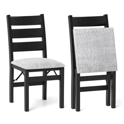 Modern Upholstered Folding Chairs Set of 2 with Comfy Backrest-Black - Black - Dining Chairs