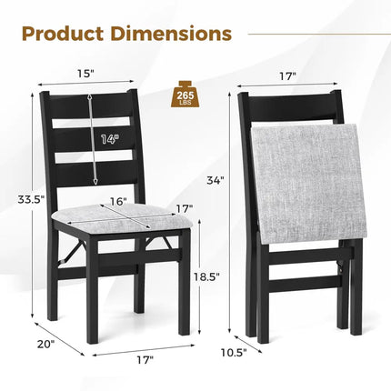 Modern Upholstered Folding Chairs Set of 2 with Comfy Backrest-Black - Black - Dining Chairs