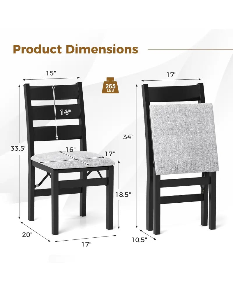 Modern Upholstered Folding Chairs Set of 2 with Comfy Backrest-Black - Black - Dining Chairs