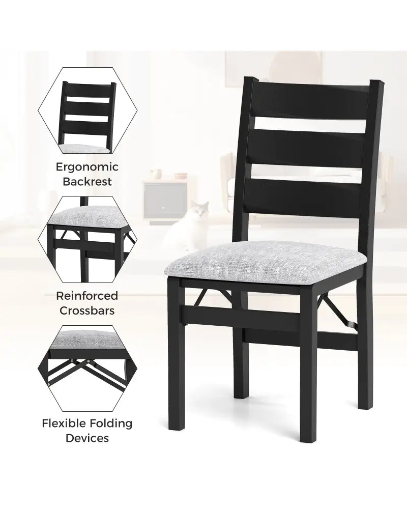 Modern Upholstered Folding Chairs Set of 2 with Comfy Backrest-Black - Black - Dining Chairs
