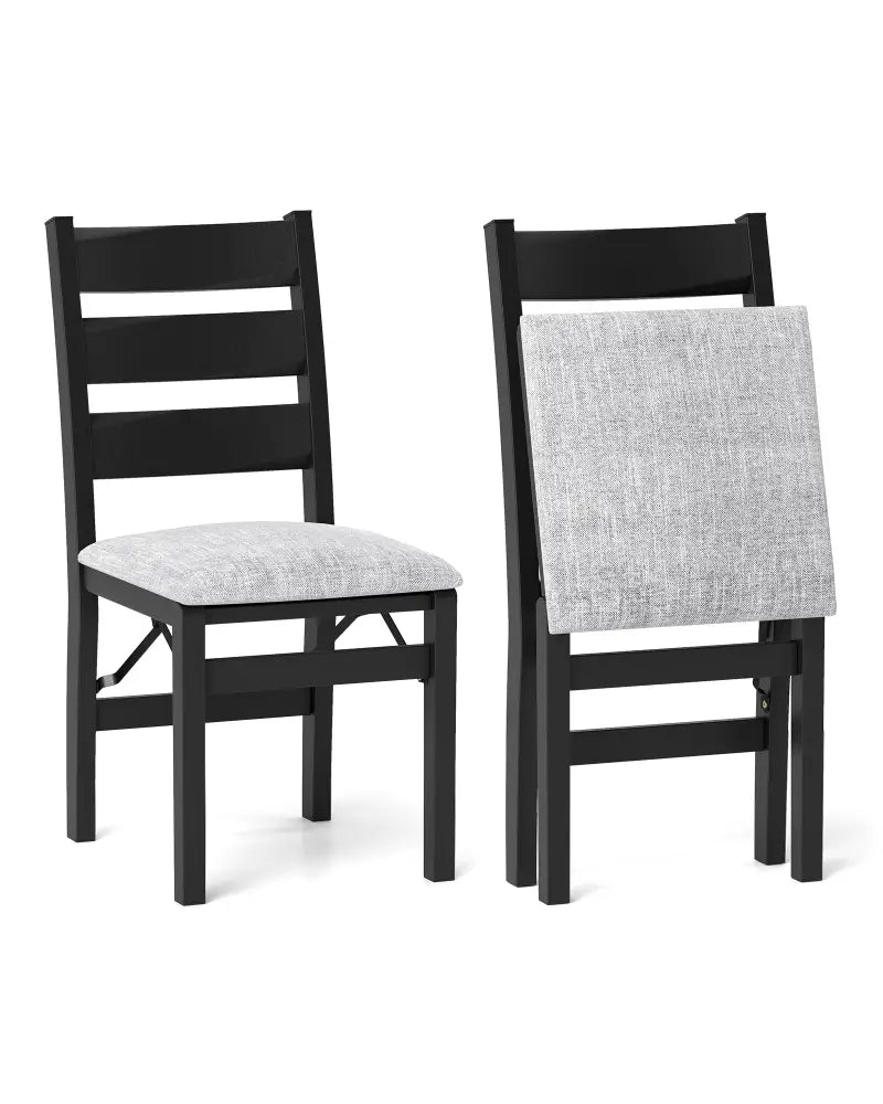 Modern Upholstered Folding Chairs Set of 2 with Comfy Backrest-Black - Black - Dining Chairs
