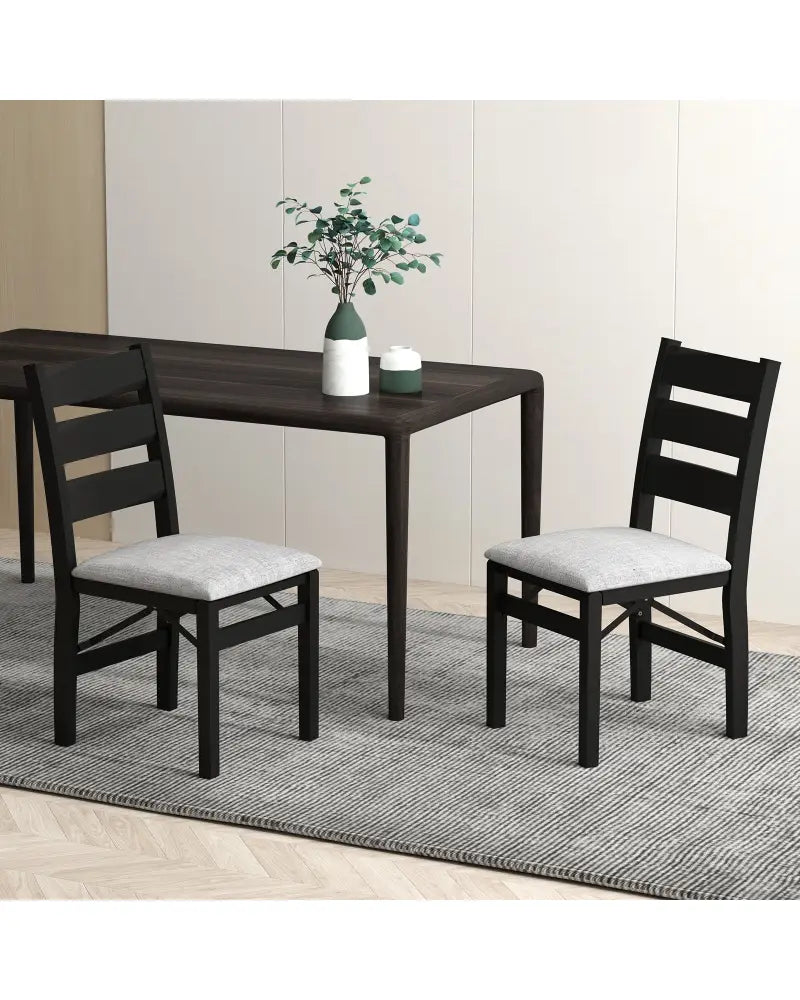 Modern Upholstered Folding Chairs Set of 2 with Comfy Backrest-Black - Black - Dining Chairs