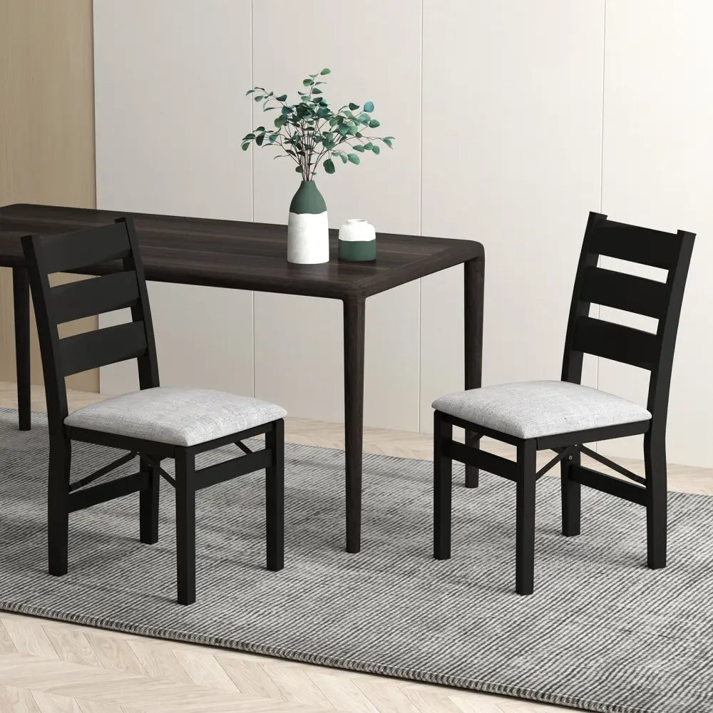 Modern Upholstered Folding Chairs Set of 2 with Comfy Backrest-Black - Black - Dining Chairs