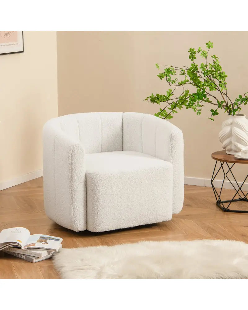 Modern Upholstered Sherpa Accent Chair with Curved Backrest and Armrests-White - White - Accent Chairs
