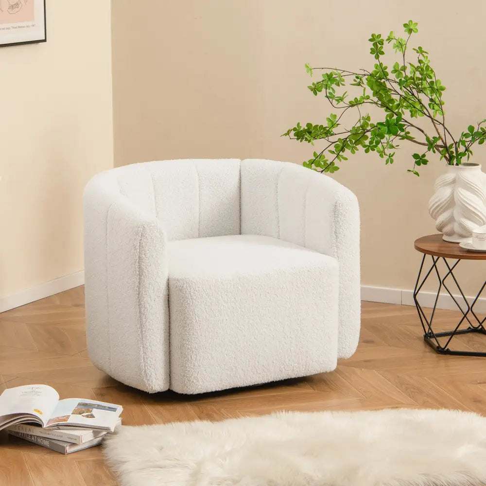 Modern Upholstered Sherpa Accent Chair with Curved Backrest and Armrests-White - White - Accent Chairs