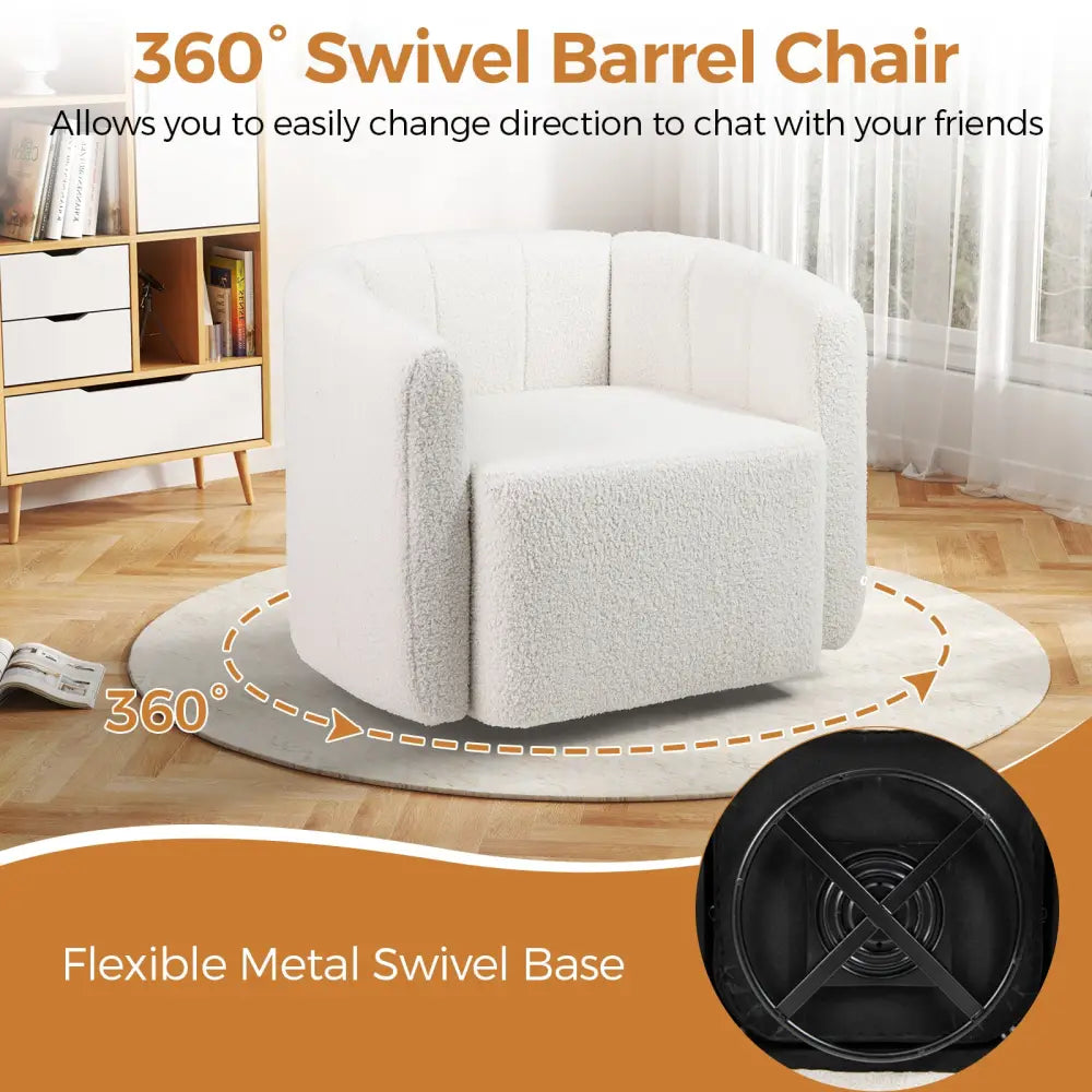 Modern Upholstered Sherpa Accent Chair with Curved Backrest and Armrests-White - White - Accent Chairs