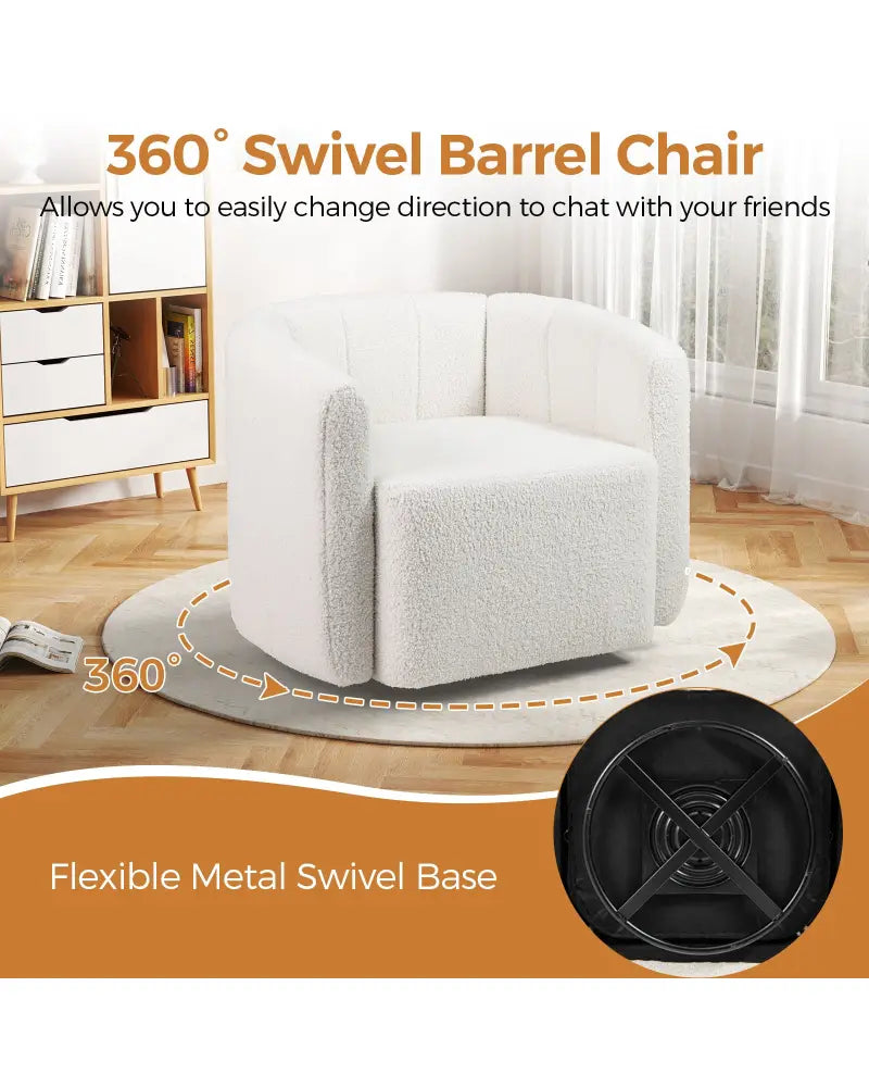 Modern Upholstered Sherpa Accent Chair with Curved Backrest and Armrests-White - White - Accent Chairs