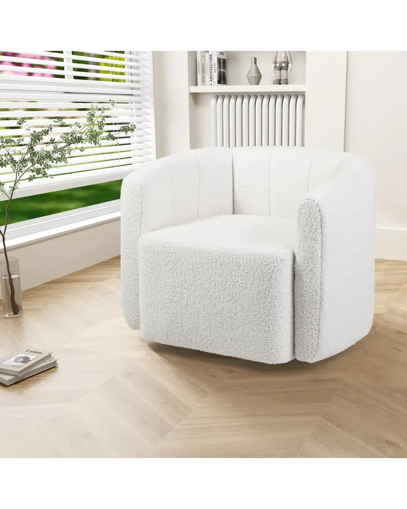 Modern Upholstered Sherpa Accent Chair with Curved Backrest and Armrests-White - White - Accent Chairs