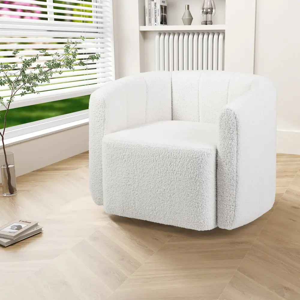 Modern Upholstered Sherpa Accent Chair with Curved Backrest and Armrests-White - White - Accent Chairs