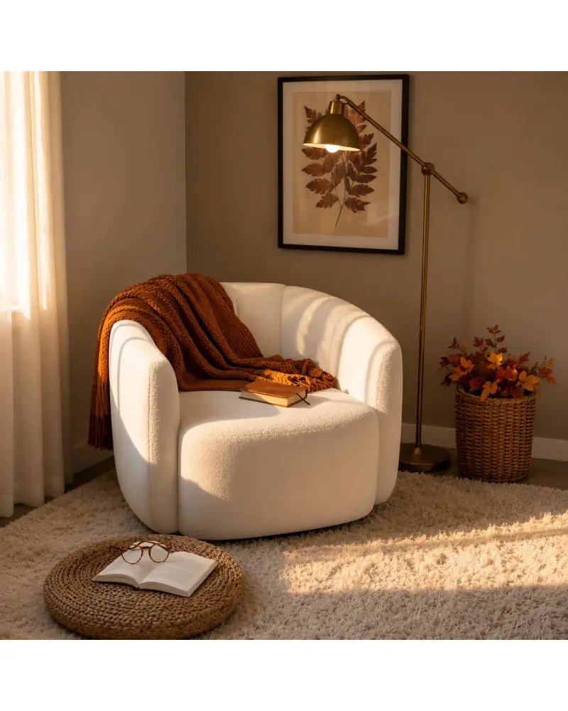 Modern Upholstered Sherpa Accent Chair with Curved Backrest and Armrests-White - White - Accent Chairs