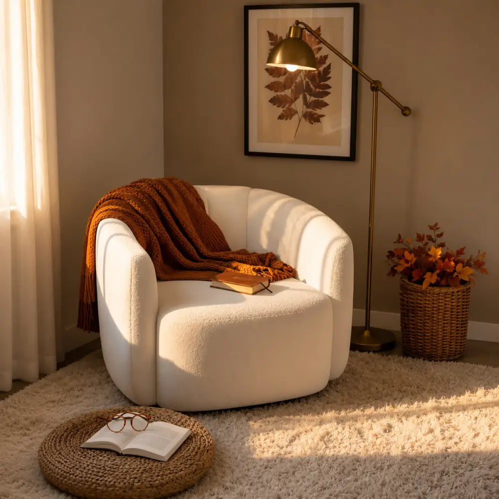 Modern Upholstered Sherpa Accent Chair with Curved Backrest and Armrests-White - White - Accent Chairs