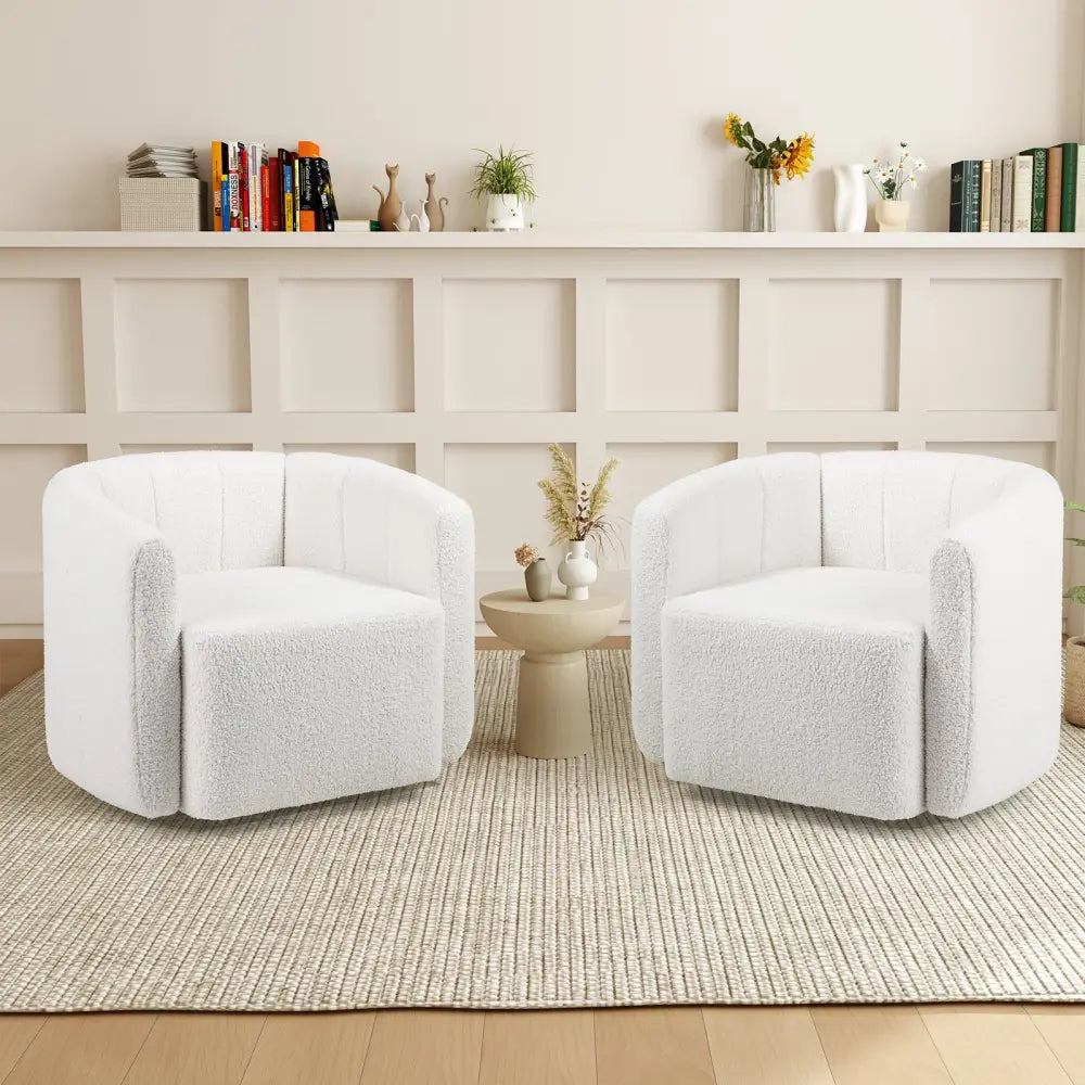 Modern Upholstered Sherpa Accent Chair with Curved Backrest and Armrests-White - White - Accent Chairs