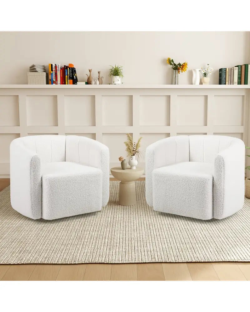 Modern Upholstered Sherpa Accent Chair with Curved Backrest and Armrests-White - White - Accent Chairs