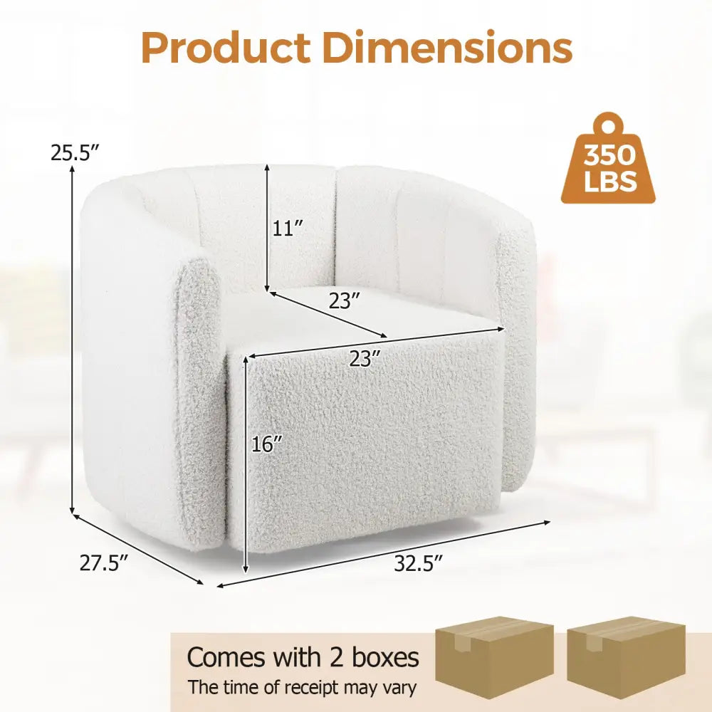 Modern Upholstered Sherpa Accent Chair with Curved Backrest and Armrests-White - White - Accent Chairs