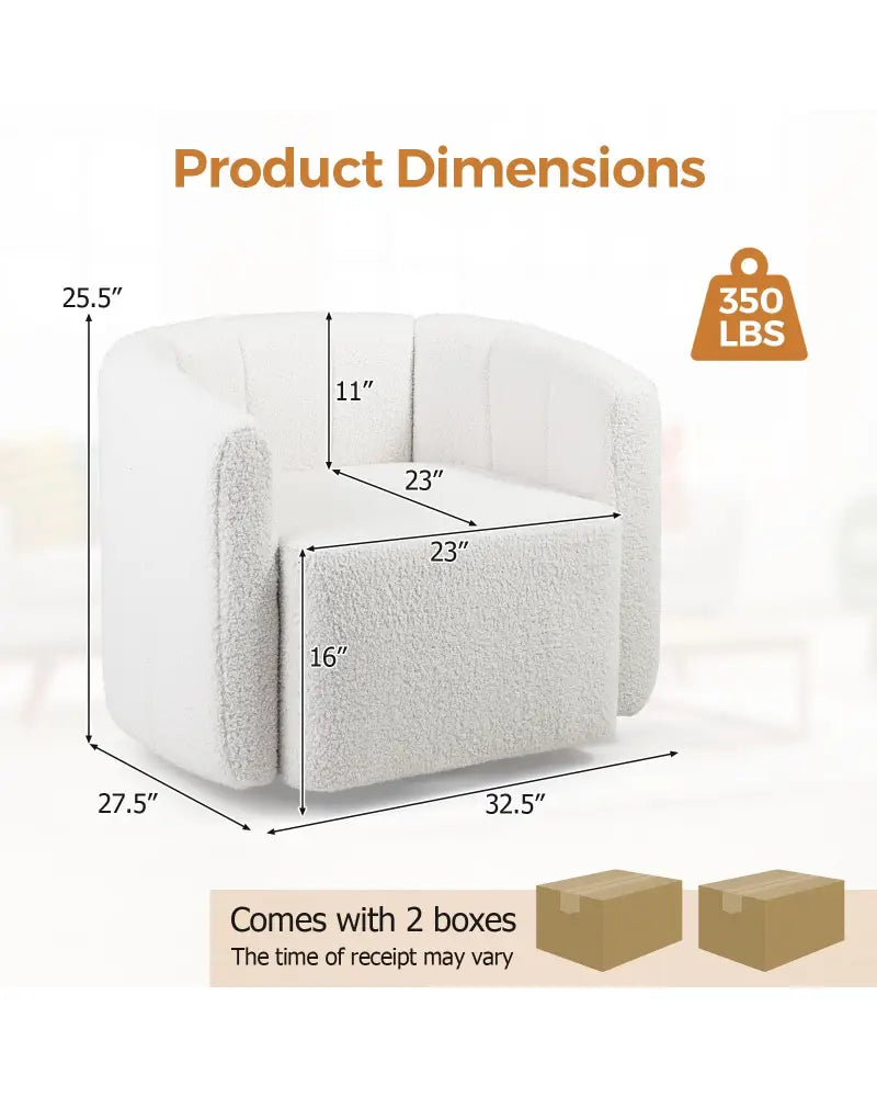 Modern Upholstered Sherpa Accent Chair with Curved Backrest and Armrests-White - White - Accent Chairs