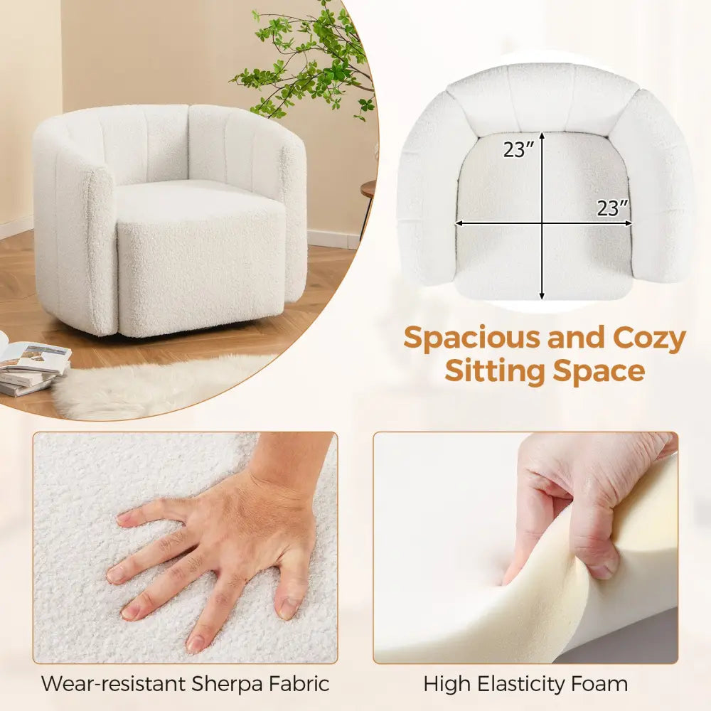Modern Upholstered Sherpa Accent Chair with Curved Backrest and Armrests-White - White - Accent Chairs