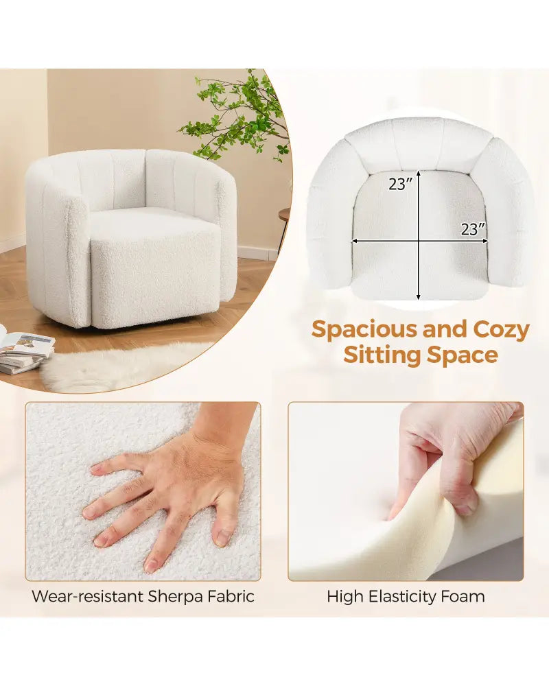 Modern Upholstered Sherpa Accent Chair with Curved Backrest and Armrests-White - White - Accent Chairs
