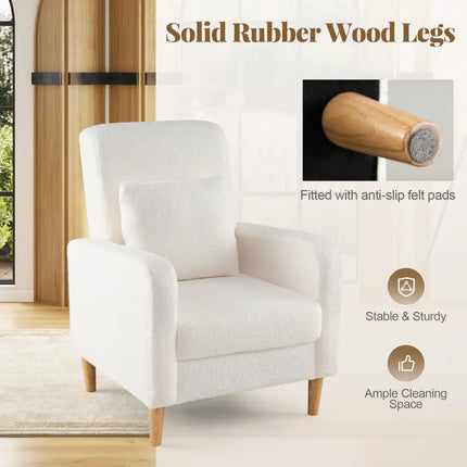 Modern Upholstered Sofa chair with Lumbar Pillow and Teddy Fleece Cover-White - White - Accent Chairs