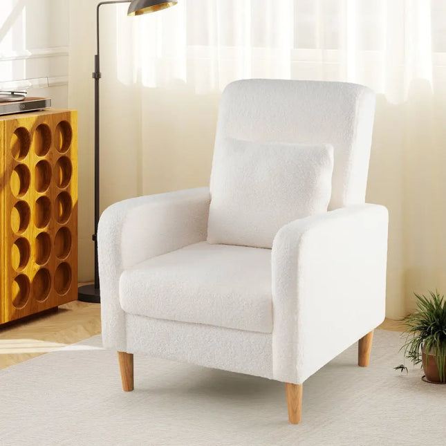 Modern Upholstered Sofa chair with Lumbar Pillow and Teddy Fleece Cover-White - White - Accent Chairs