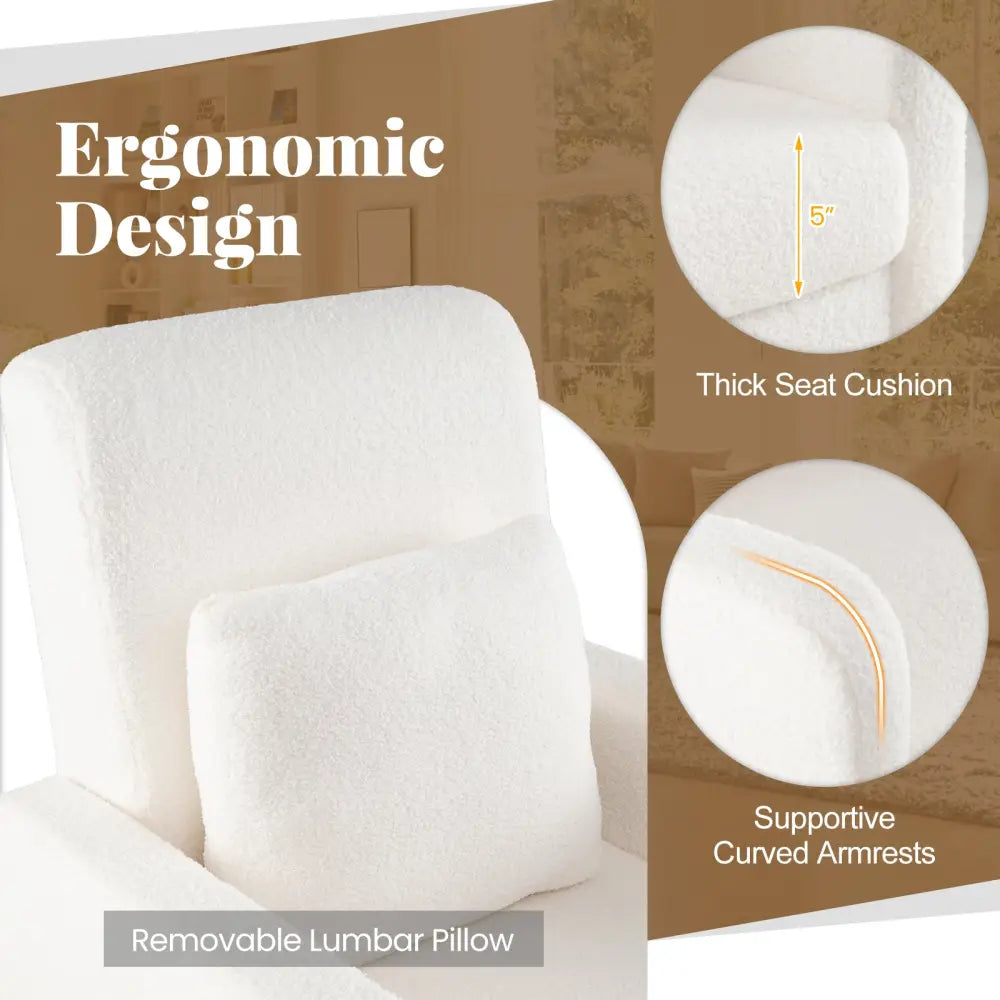 Modern Upholstered Sofa chair with Lumbar Pillow and Teddy Fleece Cover-White - White - Accent Chairs