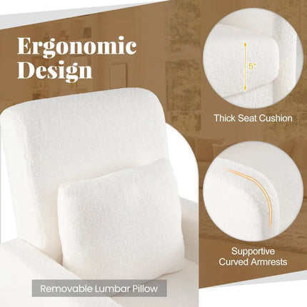 Modern Upholstered Sofa chair with Lumbar Pillow and Teddy Fleece Cover-White - White - Accent Chairs