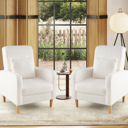 Modern Upholstered Sofa chair with Lumbar Pillow and Teddy Fleece Cover-White - White - Accent Chairs