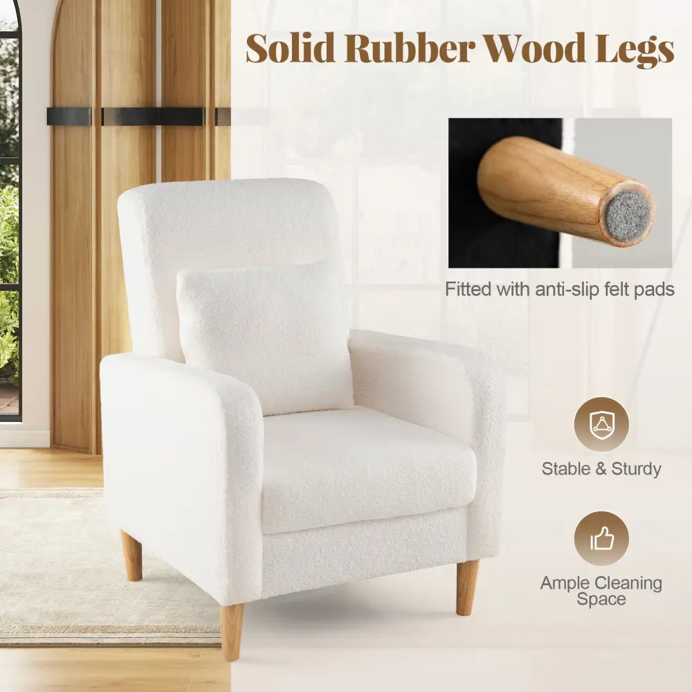 Modern Upholstered Sofa chair with Lumbar Pillow and Teddy Fleece Cover-White - White - Accent Chairs