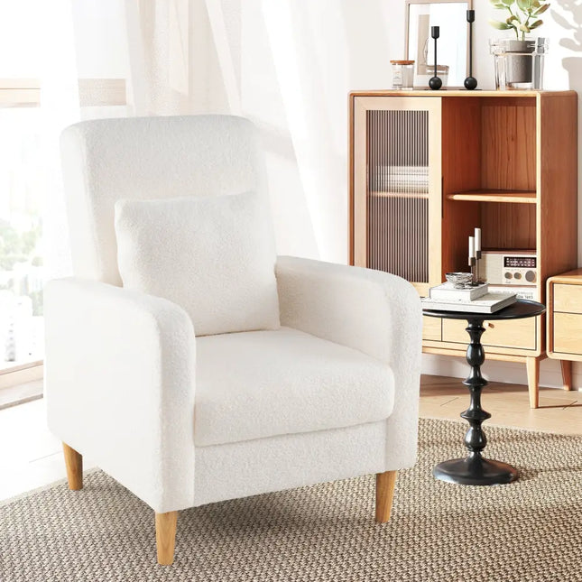 Modern Upholstered Sofa chair with Lumbar Pillow and Teddy Fleece Cover-White - White - Accent Chairs