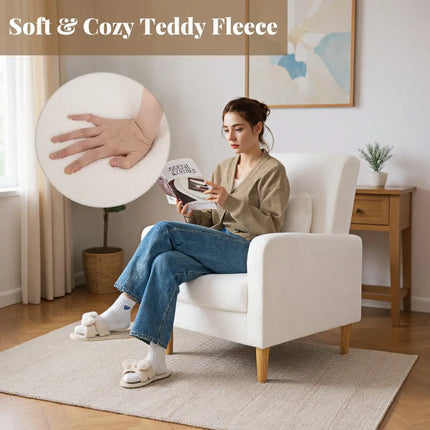 Modern Upholstered Sofa chair with Lumbar Pillow and Teddy Fleece Cover-White - White - Accent Chairs