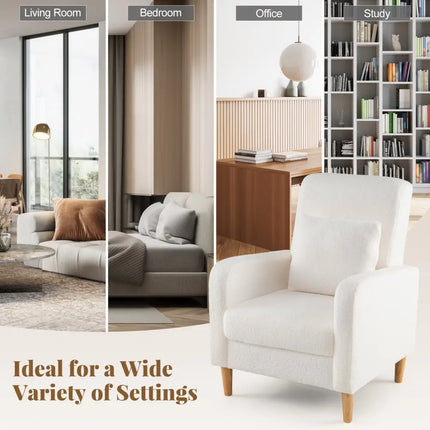 Modern Upholstered Sofa chair with Lumbar Pillow and Teddy Fleece Cover-White - White - Accent Chairs