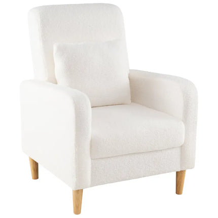 Modern Upholstered Sofa chair with Lumbar Pillow and Teddy Fleece Cover-White - White - Accent Chairs