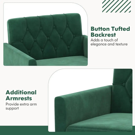 Modern Velvet Accent Chair with Button Tufted Back Golden Metal Legs and Adjustable Foot Pads-Turquoise - Turquoise