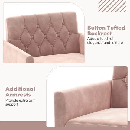 Modern Velvet Accent Chair with Button Tufted Back Golden Metal Legs and Adjustable Foot Pads-Pink - Pink - Accent