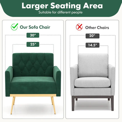 Modern Velvet Accent Chair with Button Tufted Back Golden Metal Legs and Adjustable Foot Pads-Turquoise - Turquoise