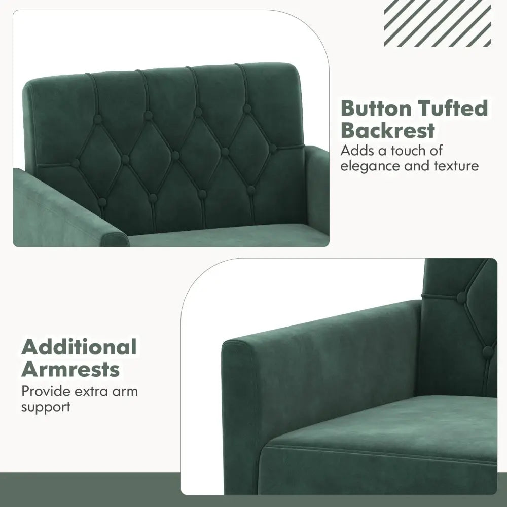 Modern Velvet Accent Chair with Button Tufted Back Golden Metal Legs and Adjustable Foot Pads-Green - Green - Accent