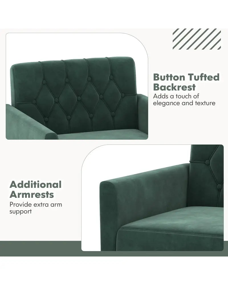 Modern Velvet Accent Chair with Button Tufted Back Golden Metal Legs and Adjustable Foot Pads-Green - Green - Accent