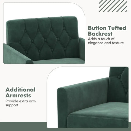 Modern Velvet Accent Chair with Button Tufted Back Golden Metal Legs and Adjustable Foot Pads-Green - Green - Accent