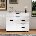 Modern Vertical 5-Drawer Mobile Chest with Door 5 Casters-White - White - File Cabinets