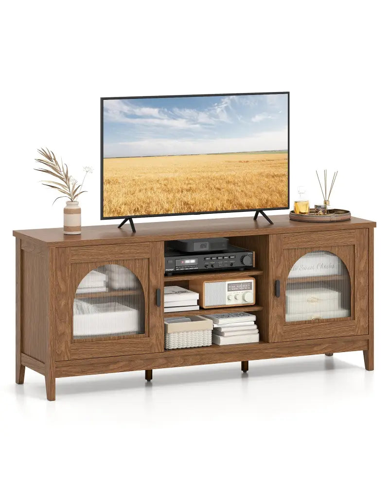 Modern Vintage TV Cabinet with Adjustable Shelves and 2 Cable Holes for TVs up to 65 Inches-Walnut - Walnut