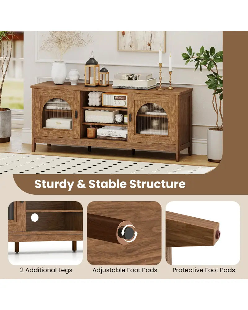 Modern Vintage TV Cabinet with Adjustable Shelves and 2 Cable Holes for TVs up to 65 Inches-Walnut - Walnut