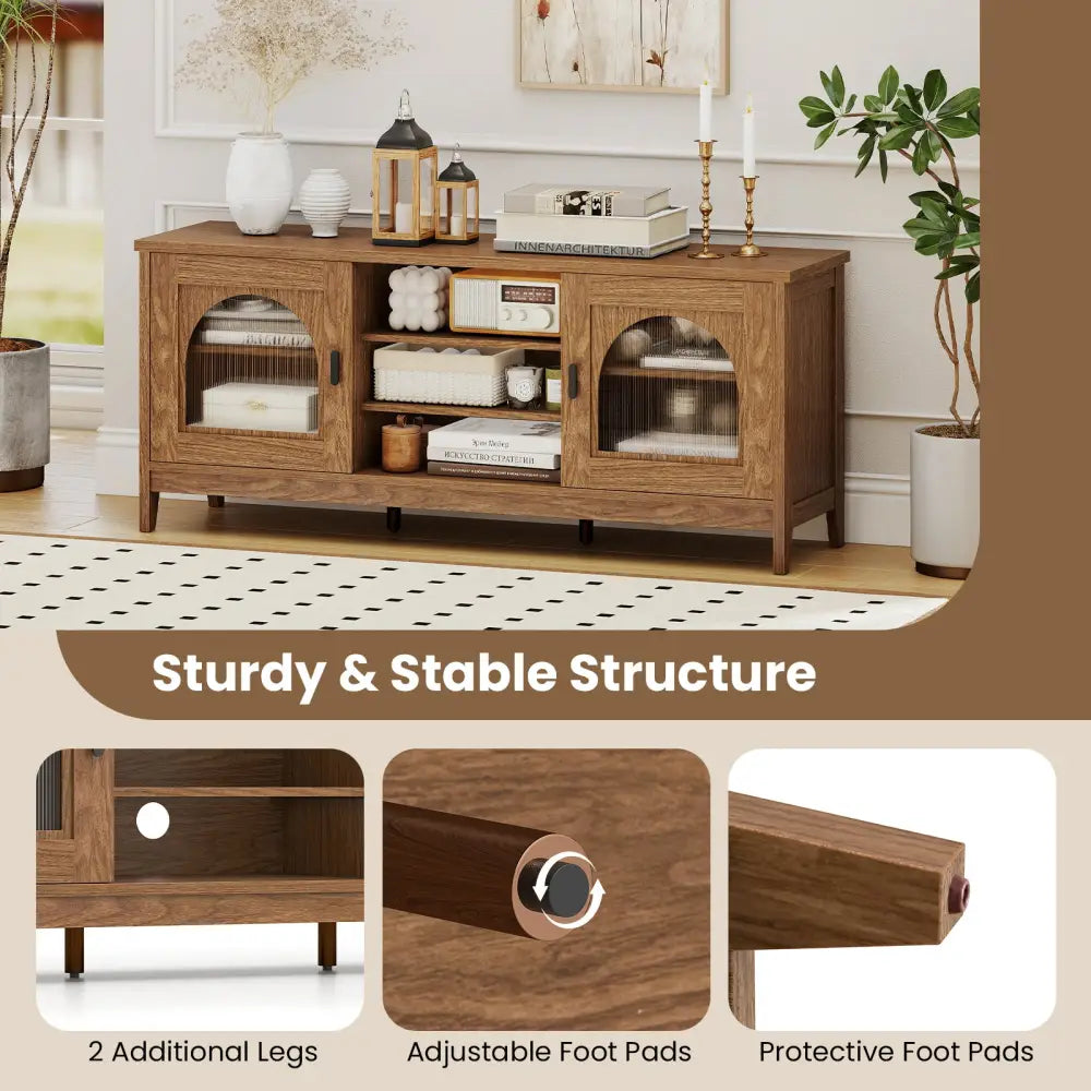 Modern Vintage TV Cabinet with Adjustable Shelves and 2 Cable Holes for TVs up to 65 Inches-Walnut - Walnut