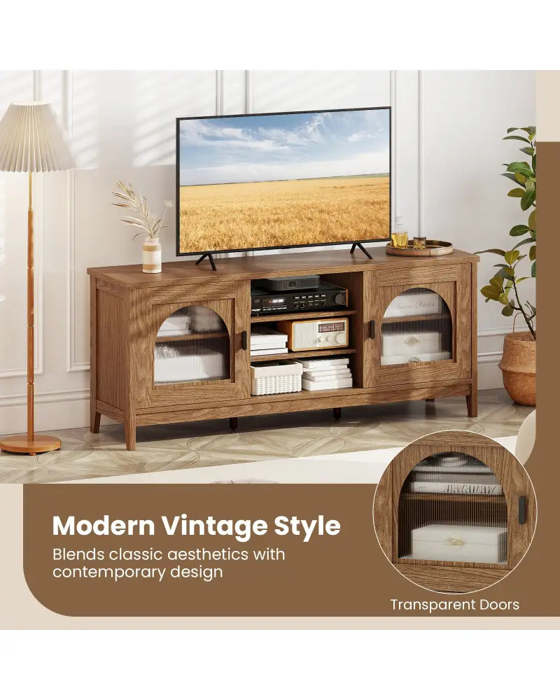 Modern Vintage TV Cabinet with Adjustable Shelves and 2 Cable Holes for TVs up to 65 Inches-Walnut - Walnut