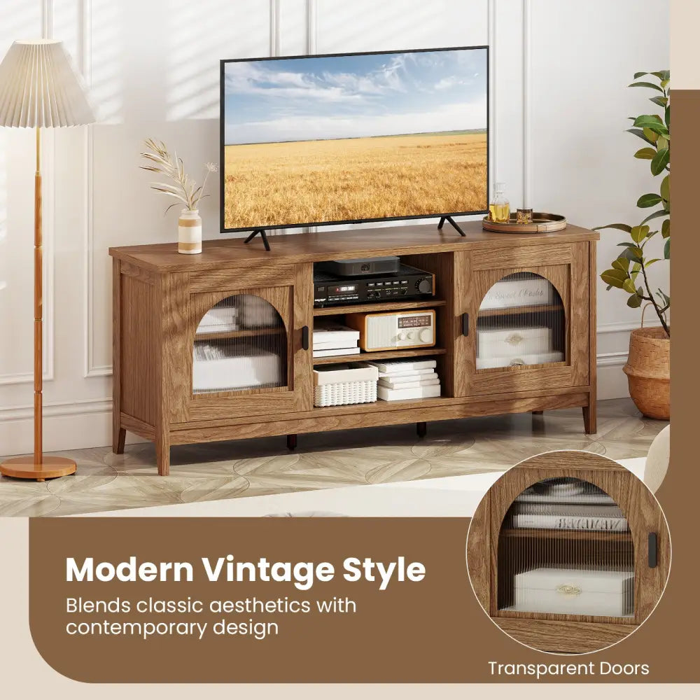 Modern Vintage TV Cabinet with Adjustable Shelves and 2 Cable Holes for TVs up to 65 Inches-Walnut - Walnut