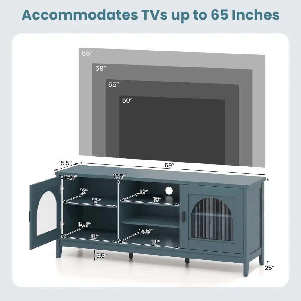 Modern Vintage TV Cabinet with Adjustable Shelves and 2 Cable Holes for TVs up to 65 Inches-Turquoise - Turquoise