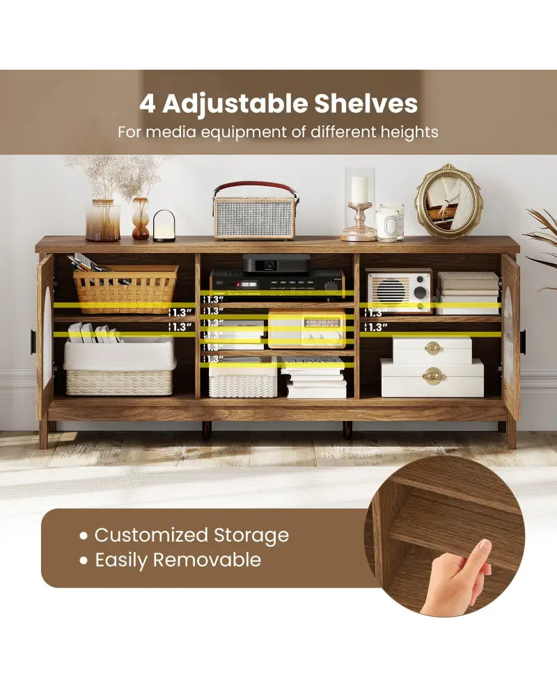 Modern Vintage TV Cabinet with Adjustable Shelves and 2 Cable Holes for TVs up to 65 Inches-Walnut - Walnut